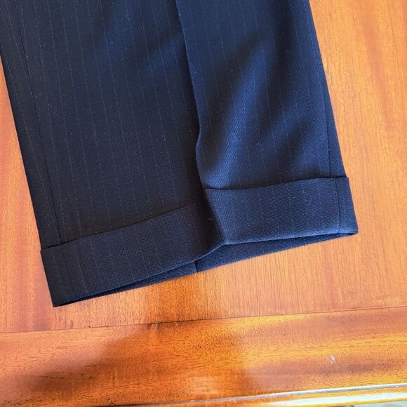 Armani Collezioni 44R  Black Pinstripe‎ Designer Suit Jacket Pants 90's Vintage - Picture 11 of 15
